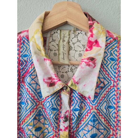 Aratta Silent Journey Floral Embroidered Tunic Shirt Dress Size L Boho Chic - Picture 3 of 12